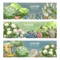 Set of three gardening banners, vintage watercolor style