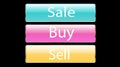 Set of three glass transparent beautiful vector buttons for pressing the sale, buy, sell blue, pink, yellow buttons icons for the