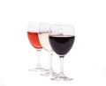 A set of three glasses of wine Royalty Free Stock Photo