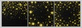Set of three gold backdrops with stars and dust sparkles Royalty Free Stock Photo