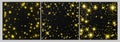 Set of three gold backdrops with stars and dust sparkles Royalty Free Stock Photo