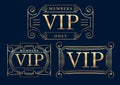 Set of three gold rich decorated VIP designs on a dark blue back