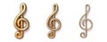 Set of Three golden treble clef 3D Royalty Free Stock Photo