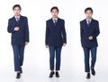 Set of Three half body Figure snap of 20s Asian man black curl hair wear business suit shoes. LGBT Royalty Free Stock Photo