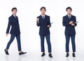 Set of Three half body Figure snap of 20s Asian man black curl hair wear business suit shoes. LGBT Royalty Free Stock Photo