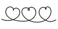 Set of three hearts by one continuous line Royalty Free Stock Photo