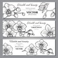 Set of three horizontal banners with beautiful orchid flowers