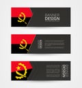 Set of three horizontal banners with flag of Angola. Web banner design template in color of Angola flag Royalty Free Stock Photo