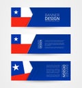 Set of three horizontal banners with flag of Chile. Web banner design template in color of Chile flag