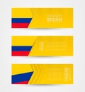 Set of three horizontal banners with flag of Colombia. Web banner design template in color of Colombia flag Royalty Free Stock Photo