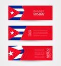 Set of three horizontal banners with flag of Cuba. Web banner design template in color of Cuba flag Royalty Free Stock Photo