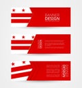 Set of three horizontal banners with flag of District of Columbia. Web banner design template in color of District of Columbia