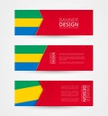 Set of three horizontal banners with flag of Gabon. Web banner design template in color of Gabon flag Royalty Free Stock Photo