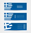 Set of three horizontal banners with flag of Greece. Web banner design template in color of Greece flag Royalty Free Stock Photo