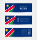 Set of three horizontal banners with flag of Namibia. Web banner design template in color of Namibia flag Royalty Free Stock Photo