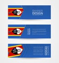 Set of three horizontal banners with flag of Swaziland. Web banner design template in color of Swaziland flag Royalty Free Stock Photo