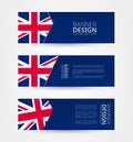 Set of three horizontal banners with flag of United Kingdom. Web banner design template in color of UK flag Royalty Free Stock Photo