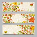 Set of three horizontal banners with floral pattern Royalty Free Stock Photo