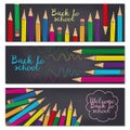 Set of three horizontal banners with multicolored pencils.