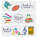 Set of three horizontal banners with school supplies. Royalty Free Stock Photo