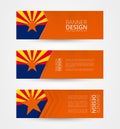 Set of three horizontal banners with US state flag of Arizona. Web banner design template in color of Arizona flag