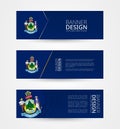 Set of three horizontal banners with US state flag of Maine. Web banner design template in color of Maine flag