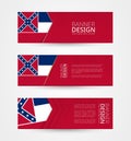 Set of three horizontal banners with US state flag of Mississippi. Web banner design template in color of Mississippi flag