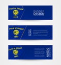 Set of three horizontal banners with US state flag of Oregon. Web banner design template in color of Oregon flag