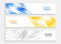 set of three horizontal web header layout in blue yellow and white color Royalty Free Stock Photo