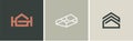 Set of three house vector logos. Linear logo monogram letter H. Royalty Free Stock Photo