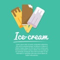 Set of three ice cream, flat icons, with text