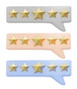 Set of three icons with five gold rating stars.