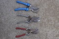 A set of three iron scissors secateurs Royalty Free Stock Photo