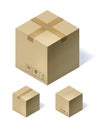 Set of three isometric cardboard boxes isolated on white background. Vector illustration Royalty Free Stock Photo