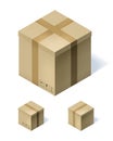 Set of three isometric cardboard boxes isolated on white. Royalty Free Stock Photo