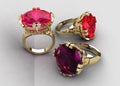 Set of three Italian gemstone cocktail rings Royalty Free Stock Photo