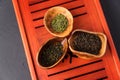 Set of three kinds of tea in chahe Royalty Free Stock Photo