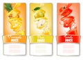 Set of three labels of of fruit in juice splash.