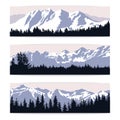 Set of three landscape banners with silhouettes of mountains and Royalty Free Stock Photo