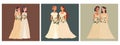 Set of three Lesbian couple marriage. Homosexual wedding. Royalty Free Stock Photo