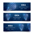 Set of three Light bulb horizontal banners. Horizontal illustration for homepage design, promo banner. Innovation low Royalty Free Stock Photo