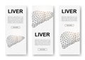 Set of three Liver polygonal vertical banners. 3d Organ anatomy low poly symbols with connected dots. Vertical