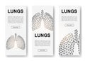 Set of three Lungs polygonal vertical banners. 3d Organ anatomy low poly symbols with connected dots. Vertical