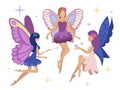 Set, three magic fairies. Isolated on a white background. Flat style. Cartoon raster Royalty Free Stock Photo