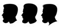 Set of three male profile portrait silhouette. Caucasian Man with beard hipster. Vector illustration