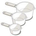 Set of three measuring cups arranged in a triangular formation ideal for kitchen use Royalty Free Stock Photo