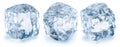 Set of three melting ice cubes covered with water drops. File contains clipping paths