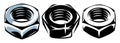 A set of three metal nuts. Vector illustration. Templates for design