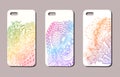 A set of three mobile phone cases. Vector background in zentangle style. Handdrawn elements. Royalty Free Stock Photo