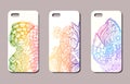 A set of three mobile phone cases. Vector background in zentangle style. Handdrawn elements. Royalty Free Stock Photo